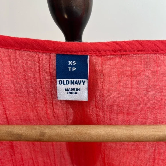 Old Navy Red/Pink V-Neck Embroidered Peplum Blouse - Picture 2 of 5